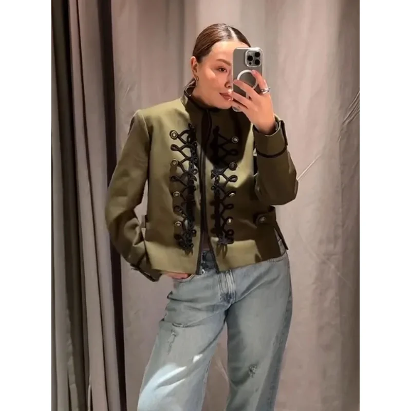

2026 Women New Fashion Street Jacket Casual Zipper Button Decoration Blazer Coat Female Solid Versatile Short Jacket Mujer