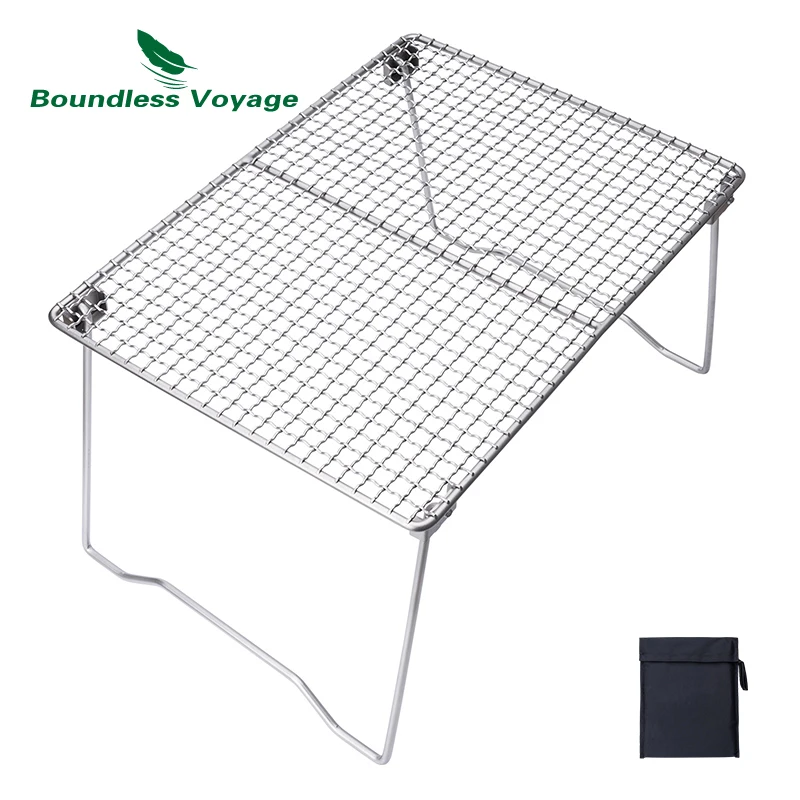 Boundless Voyage Titanium Grill Camping Table Lightweight Net BBQ Wire Mesh Grate Mini Foldable Pot Rack for Outdoor Cooking