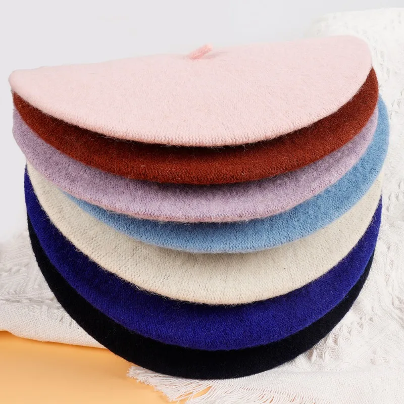 Vintage Wool Beret Caps Autumn Winter Women Girls Solid Color Thick Warm Flat Caps Painter Casual Beret Caps Fashion Simple Gift