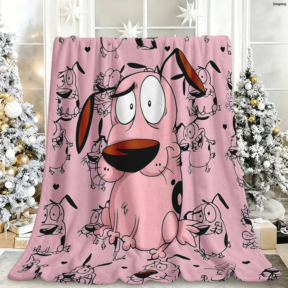 1pc Large Courage The Cowardly Dog Sketch Full Print Flannel Blanket, Soft Warm Stylish, Multi Sizes for Sofa Bed Office Naps Ca