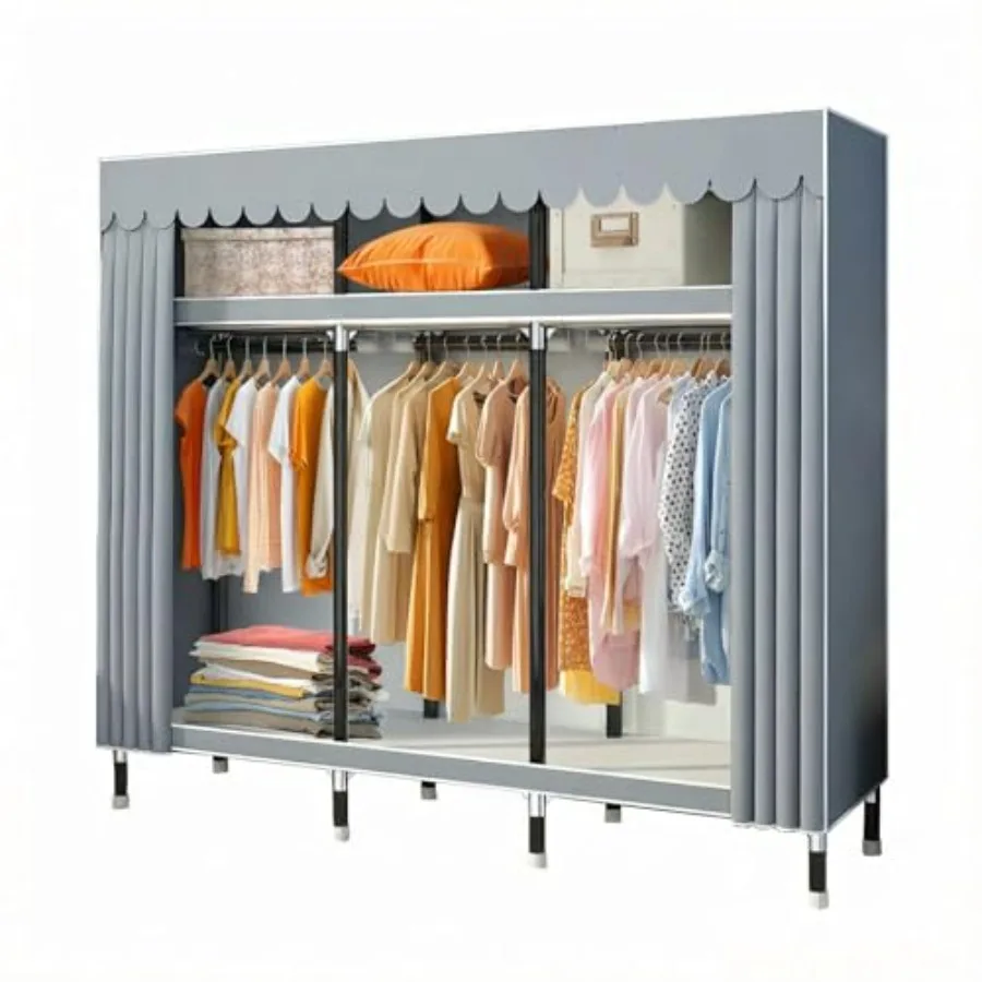 

Portable Wardrobe for Hanging Clothes 67 x 17.7 x 63 with Alloy Steel Connectors and Non-Woven Cover in Gray Large Storage Ccit