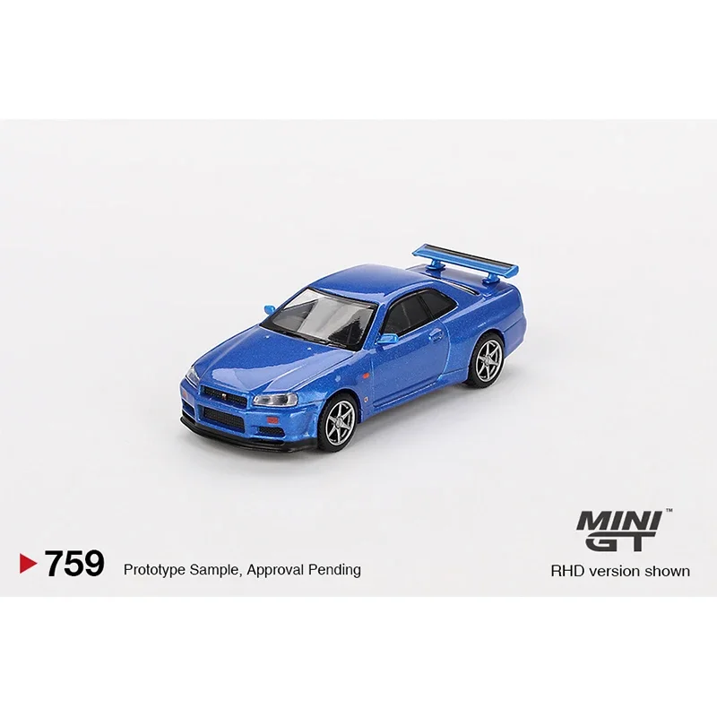 MINIGT-Diorama Skyline GTR R34 V SPEC Bayside bleu, modèle moulé sous pression, jouets de collection, 759, 1:64