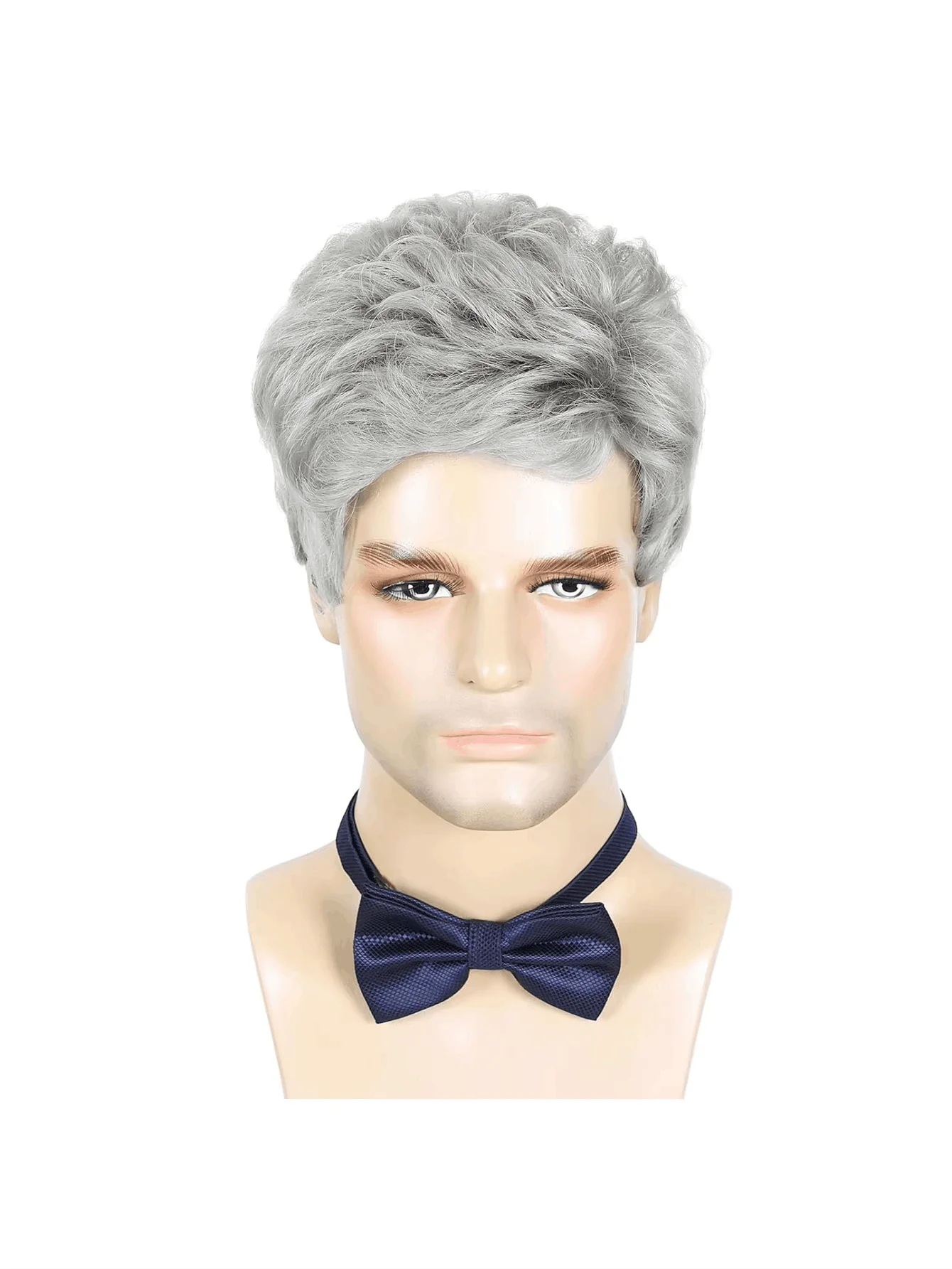 Men Wigs Short Silver Gray Wig Synthetic Heat Resistant Natural Halloween Cosplay Hair Wig image 4