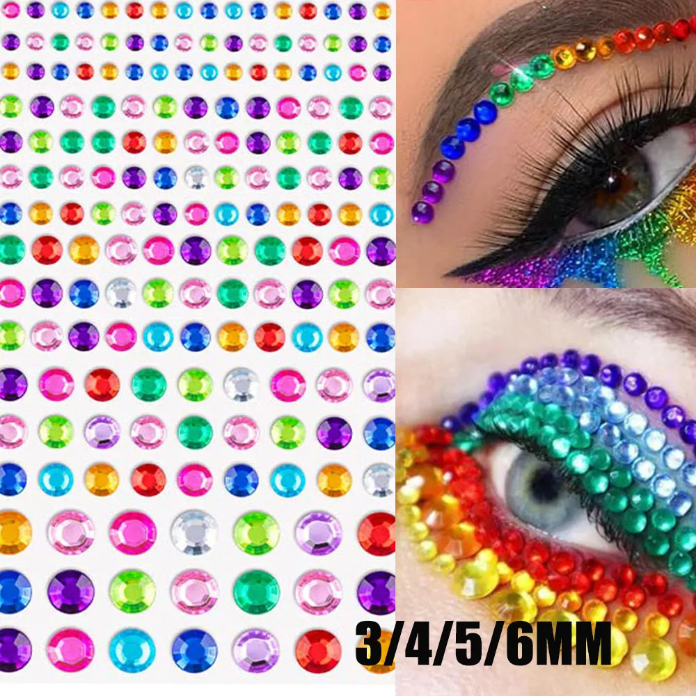 1Pcs Glitter Diamond Girl Face Rhinestone Stickers 3/4/5/6mm Shiny Round Crystal/Pearl Face Stickers Colorful Girl Diamond Decal