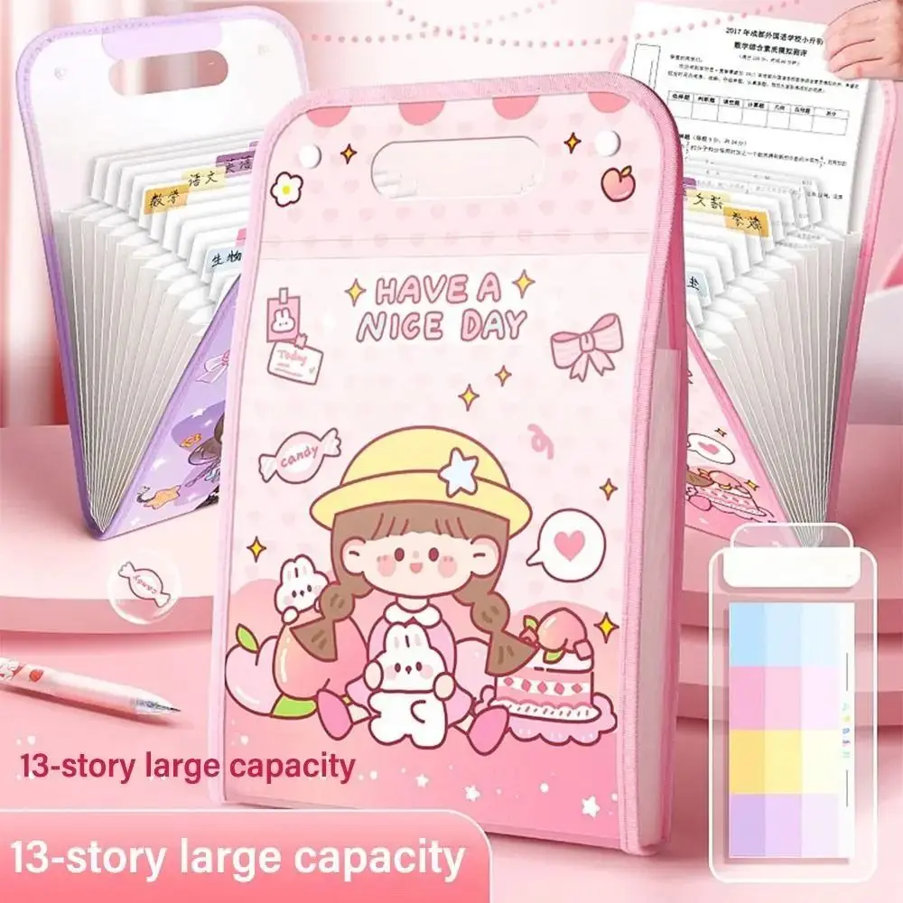 13 Pockets A4 File Folder Cartoon Multi-layer Waterproof Document Bag Classified Large Capacity Portfolio