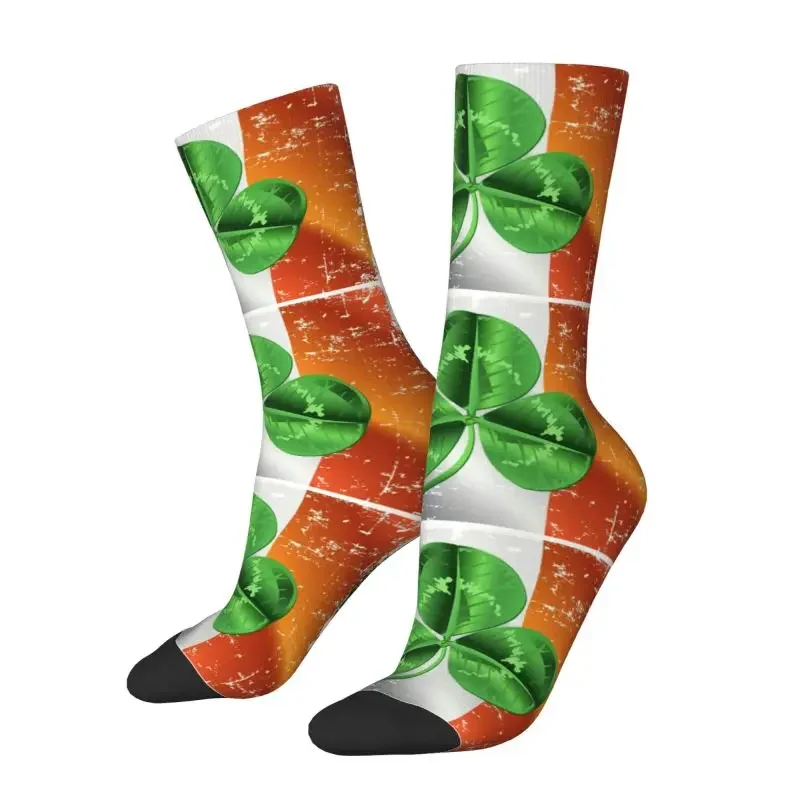 Irish Shamrock Ireland Flag Men's Crazy Crew Socks Hip Hop Funny St Patricks Day Spring Summer Autumn Winter Dress Socks