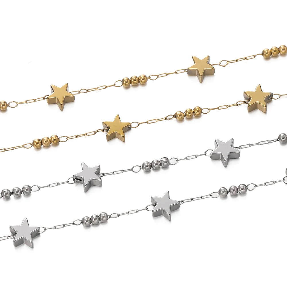1Meter Stainless Steel Star Link Chain Dangle Charm Chains for Necklace Anklet Jewelry Making DIY Bracelet Anklet Accessories