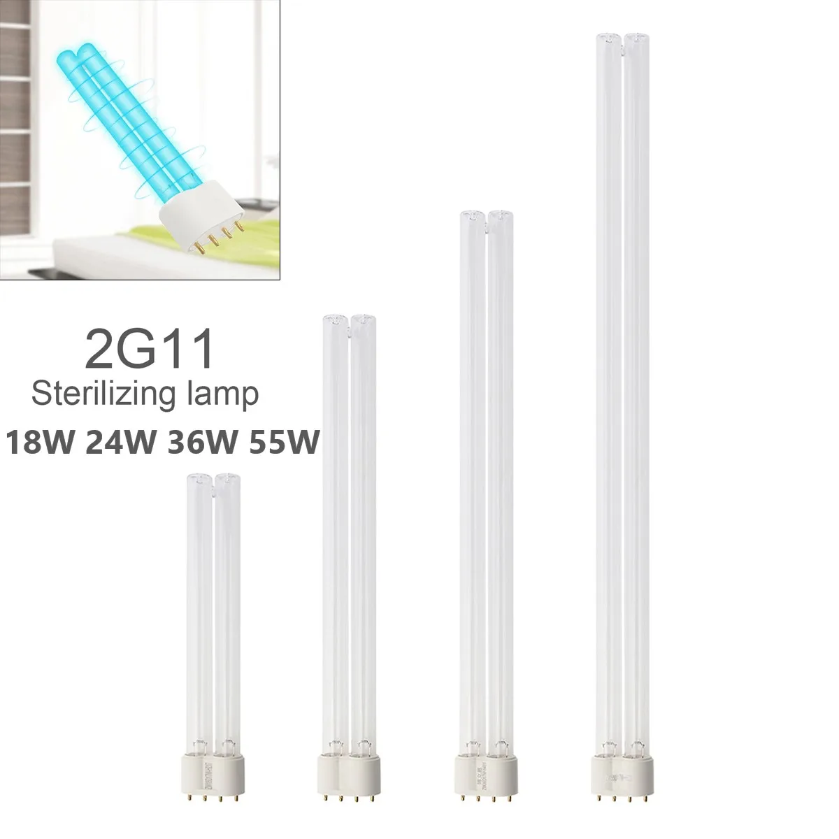 2G11 УФ-трубка, 4-контактные ультрафиолетовые лампы, 18 Вт, 24 Вт, 36 Вт, 55 Вт, очистка УФ-лампы