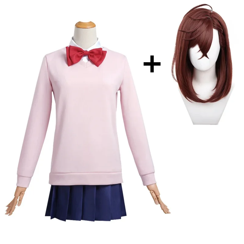 أزياء CyAnime Dandadan Momo Ayase التأثيرية شعر مستعار وردي سترة تنورة مومو Ayase أزياء الهالوين للفتيات والنساء والكبار