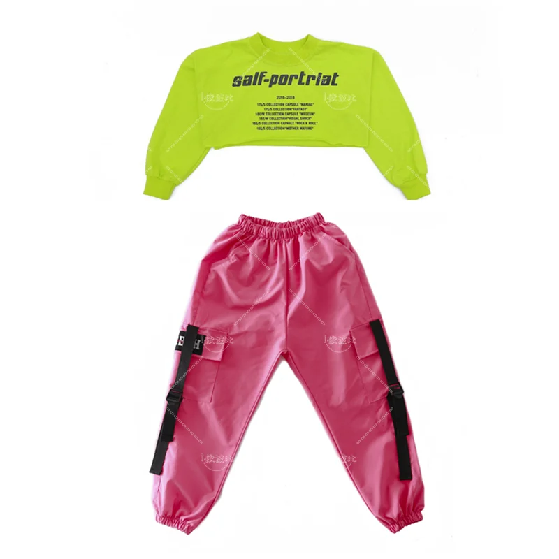 Pantaloni Cargo Hip Hop per ragazze Crop Top set di abbigliamento felpa per bambini Jogger Streetwear bambino Jazz Stage Outfit Ballroom Street Dance