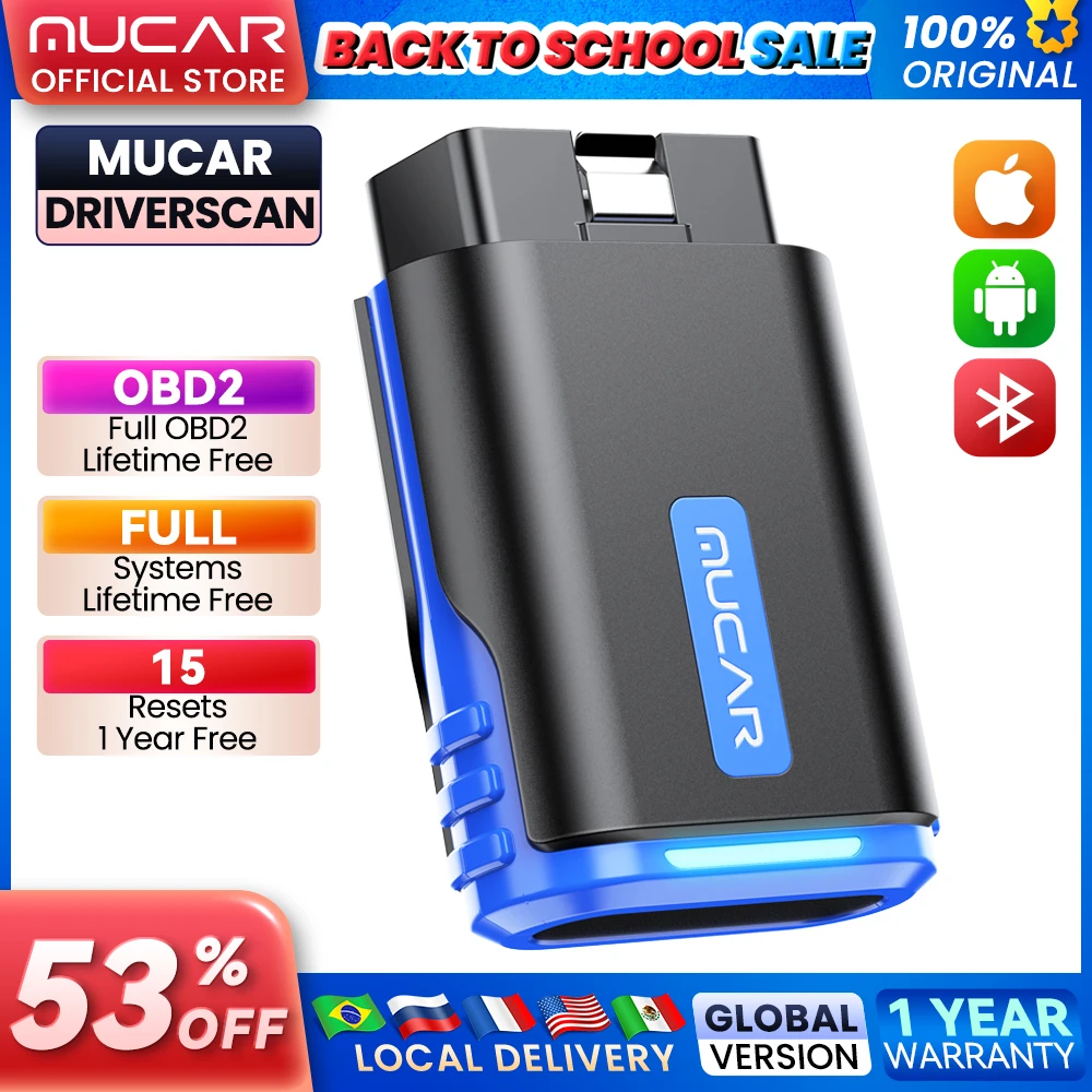 Mucar driverscan ferramentas de diagnóstico automotivo obd 2 scanner todos os carros leitor de código de sistema completo 15 redefinições ferramenta de digitalização bidirecional