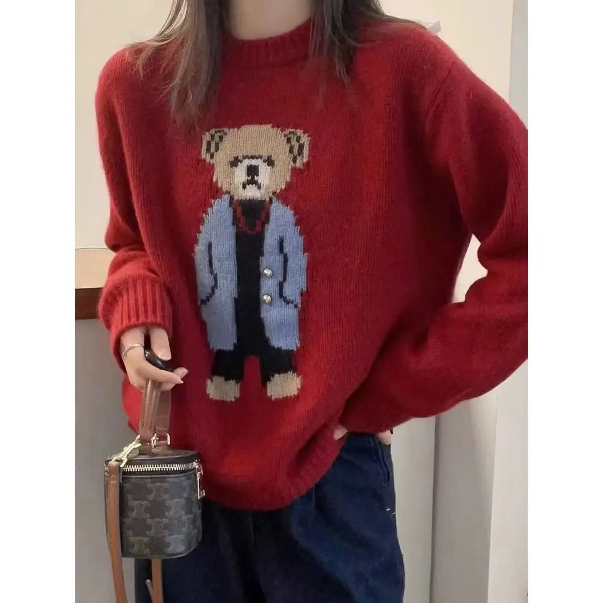 Women Cashmere Sweater 2024 Autumn Winter Korean Style Cartoon Bear Long Sleeve Y2k Clothes Pullovers Knitted Sweaters for Women