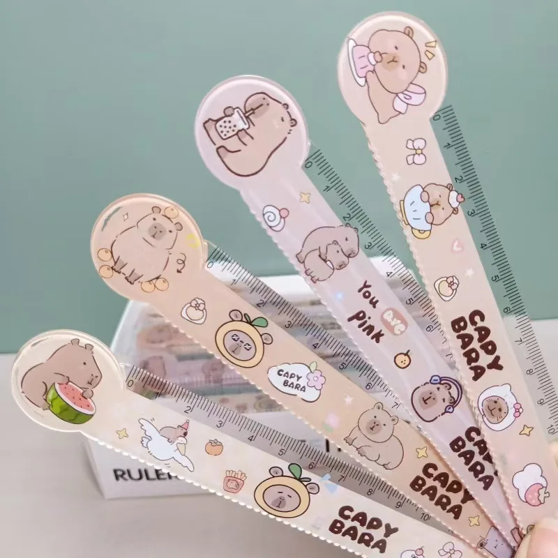 4Pcs/Lot 15cm Capybara Ruler School Office Supplies Wavy Lines Drawing Tools Acrylic Straight Ruler Standard Measuring Tool Gift