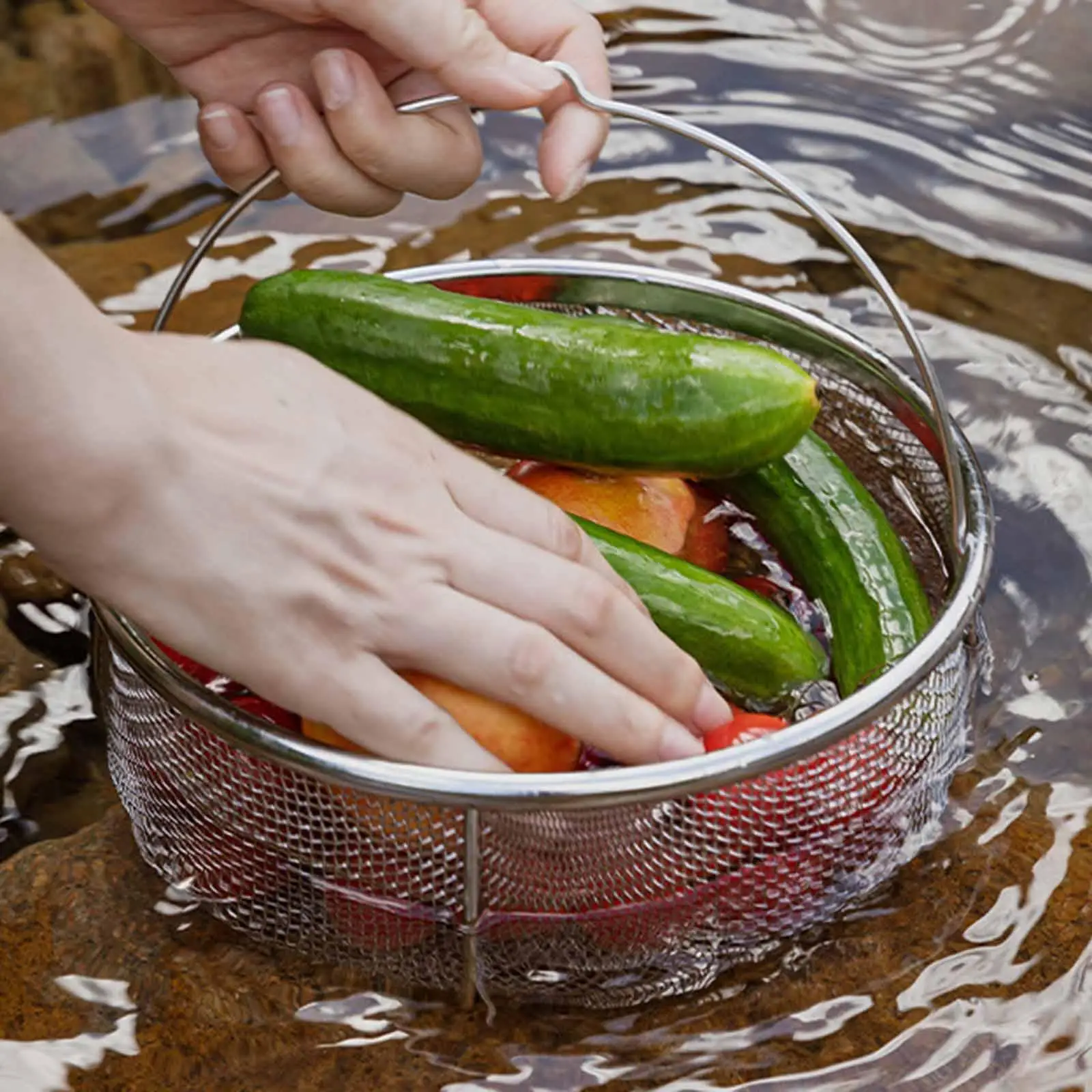 

Корзина с ситечком, корзина для жарки, многофункциональная кухонная мелкоячеистая корзина для раковины, сетчатый дуршлаг для пеших прогулок на открытом воздухе, барбекю, овощей, фруктов