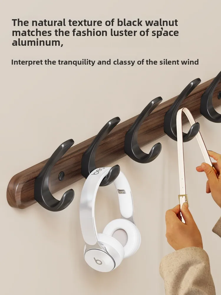 Walnut hook New Chinese-style advanced entry door Clothes hanging hanger Bathroom wall-mounted wall No punching