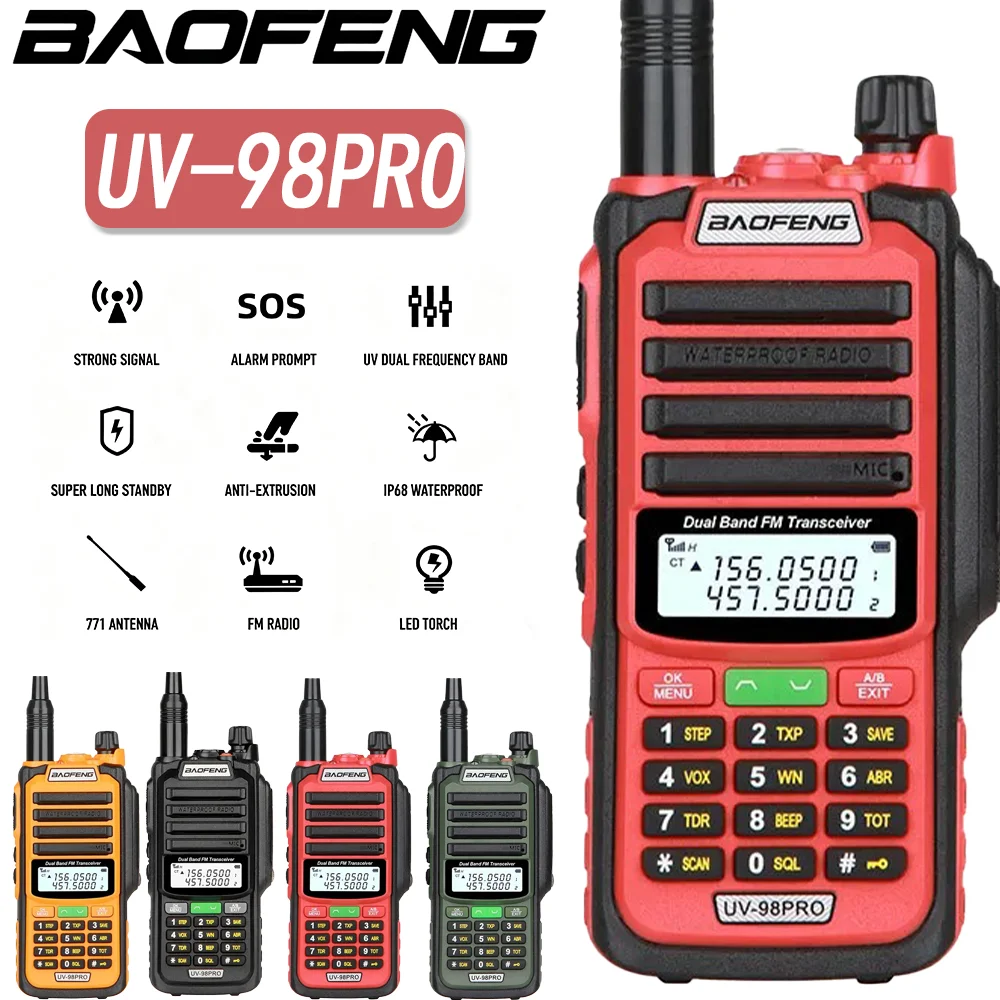 Baofeng UV-98 PRO talkie-walkie longue portée 10W haute puissance IP68 étanche Radio bidirectionnelle double bande FM Radios de chasse portables