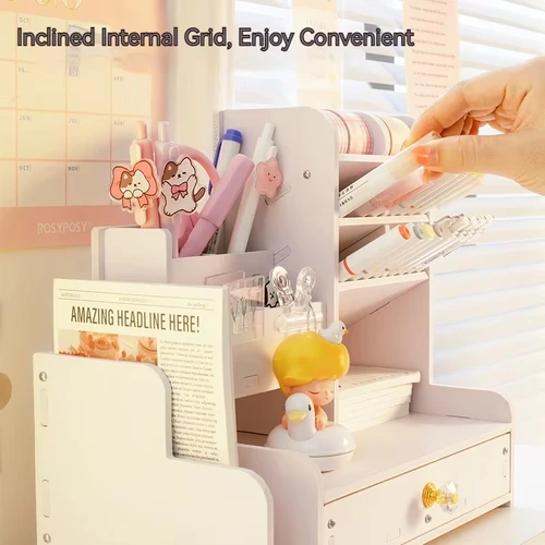 Imagen 2 del producto Mark Pen-portalápices, organizadores de escritorio de madera, estantes, accesorios, organizador de papelería de escritorio, estantería, caja de almacenamiento para el hogar y la Oficina