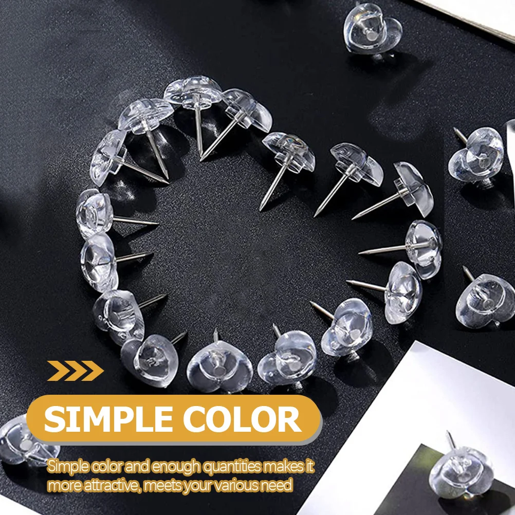 

100Pcs Transparent Heart Shaped Push Pins Multi-Function Thumbtacks Delicate Map Accessories Compact Reusable Home Supply