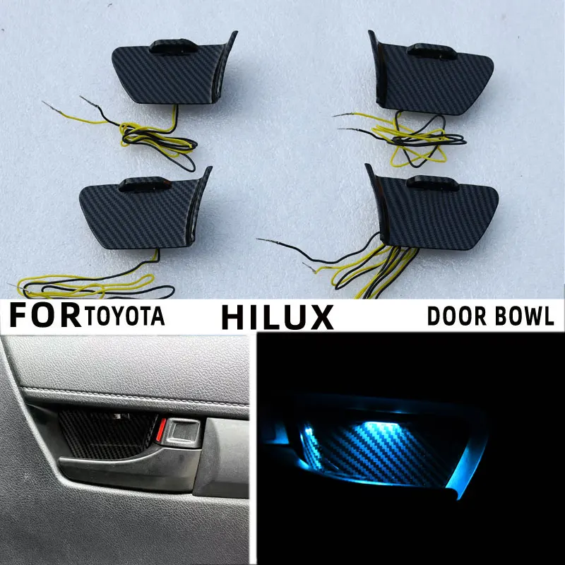 Door Bowl Atmosphere Light For ToyotaHilux15-23  revo   vigo Interior LED Blue Car Door Bowl Handle Frame Light For  Hilux