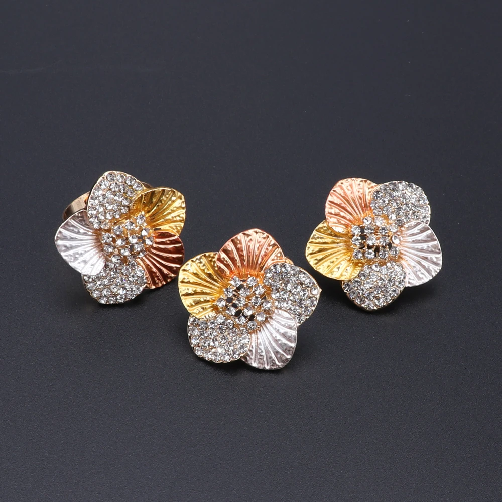 CYNTHIA Dubai Gold Color Jewelry Sets For Women Flower Shape Necklace Earrings Bracelet Nigerian Bridal Wedding Party Jewelry