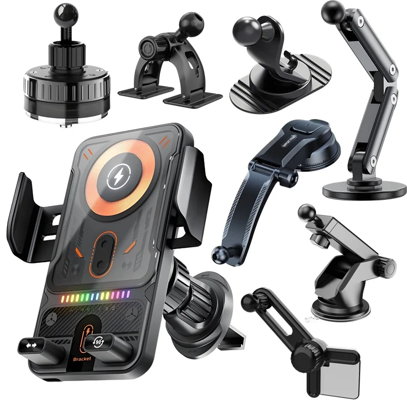 TONGDAYTECH F18 Kabelloses Auto-Ladegerät mit automatischer Erkennung     Elektrische drehbare Halterung     Umgebungslicht     Kompatibel mit iPhone 16/15/14/Samsung S25U