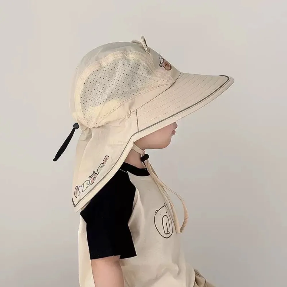 

Breathable Capybara Fisherman Hat Quick Dry Windproof Rope Kids Shawl Sun Hat Cotton Wide Brim Baby Sun Protection Hat Girls