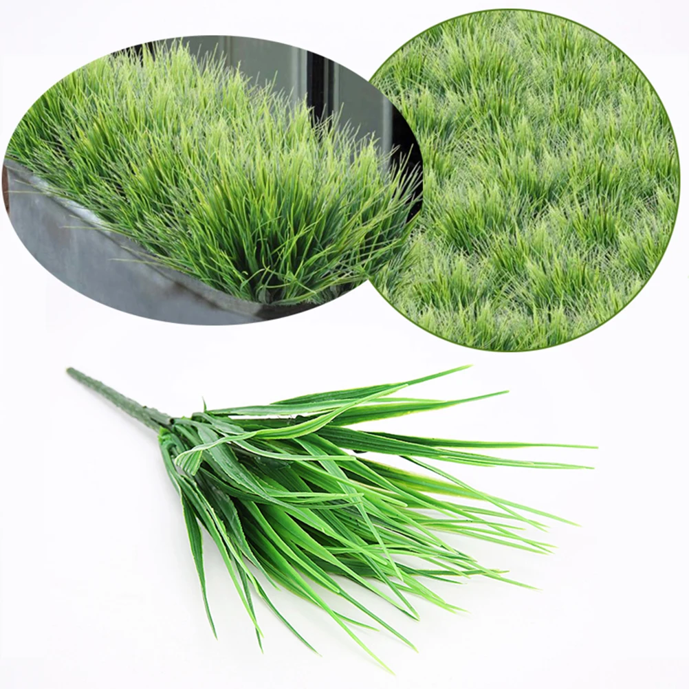 

4pcs Artificial Decoration Faux Landscaping Plants Plastic Wheat Grass Green UV Resistant Outdoor Arrangements Fake