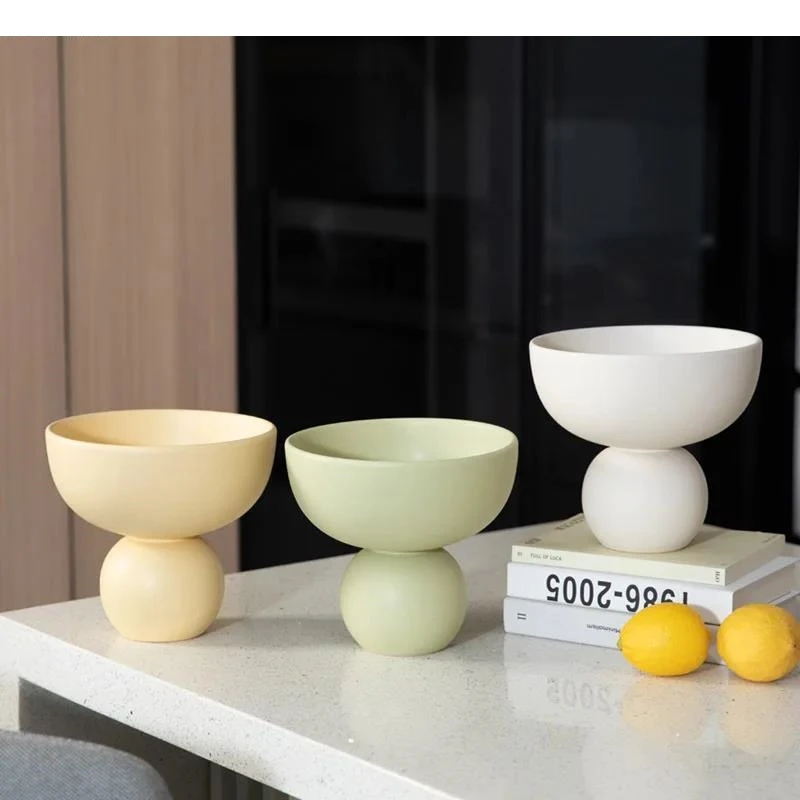 Simple Solid Color Ceramic High Foot Fruit Plate Living Room Tea Table Candy Snacks Nut Storage Tray Household Products