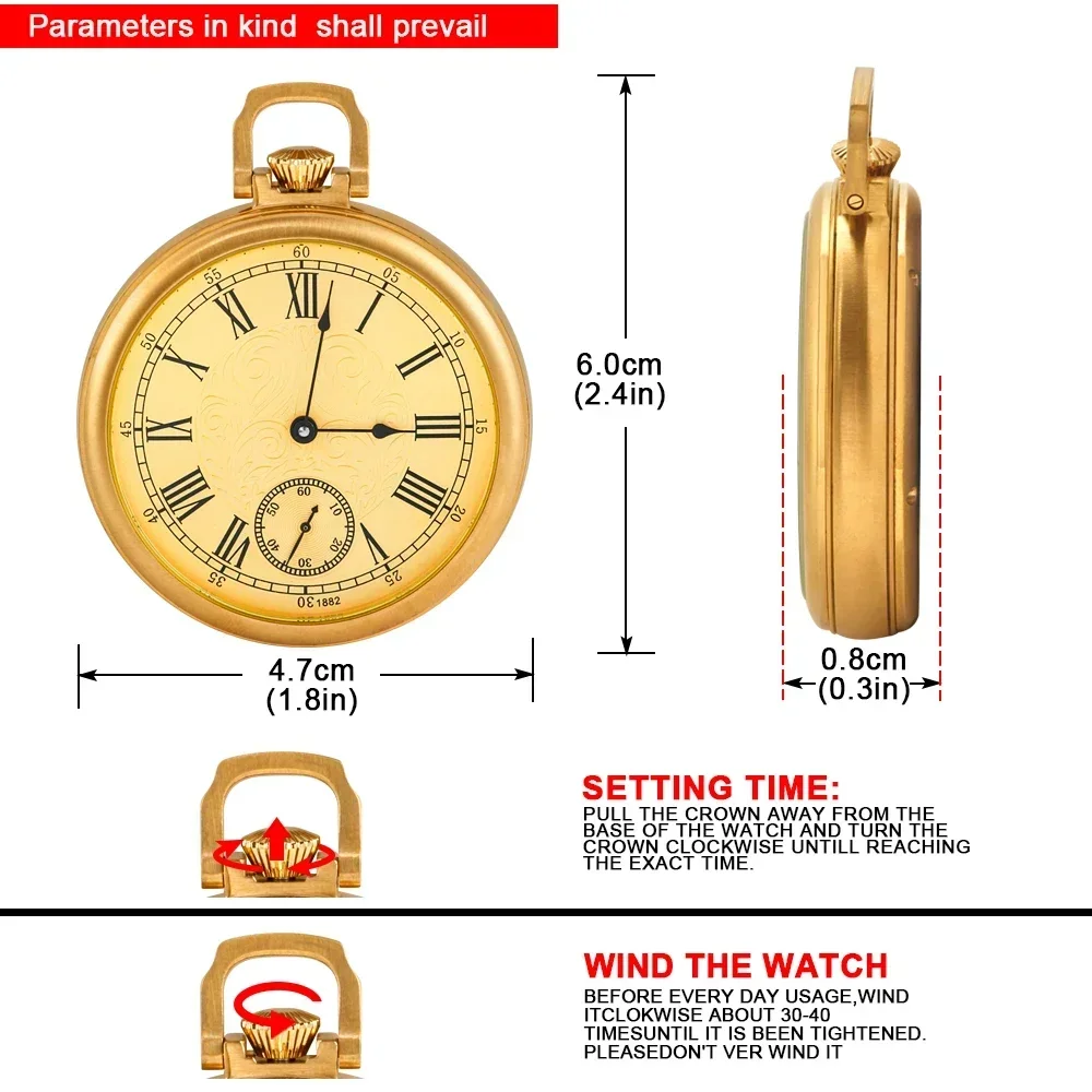 럭셔리 하이 퀄리티 골드 풀 스틸 임페리얼 포켓 시계, 기계식 와인드업 빈티지 앤티크 시계, 연마 스테인레스 오리지널 박스