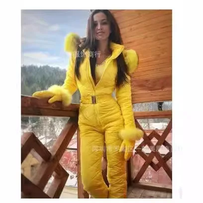 Ski Wear, Warm Temperament Jumpsuit, Women's Autumn and Winter Hooded Jumpsuit, Outdoor Fashion Sports Women Solid Color Onesie