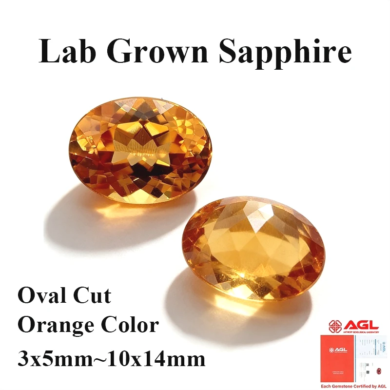 

Lab Grown Sapphire Oval Cut Orange Color DIY Advanced Jewelry Making Inlay Ring Necklace Selectable AGL Certificate
