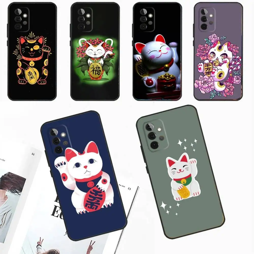 

Maneki Neko Lucky Money Cat Phone Case For Samsung Galaxy A13,A21s,A22,A31,A32,A52,A53,A71,A80,A91 Soft Black Phone Cover