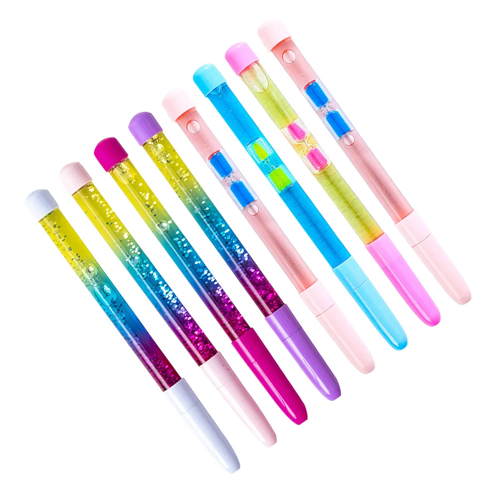 

8Pcs Adorable Cartoon Pens Quicksand Design Student Lidded Pen Suitable for School Office and Stage Performance Prop
