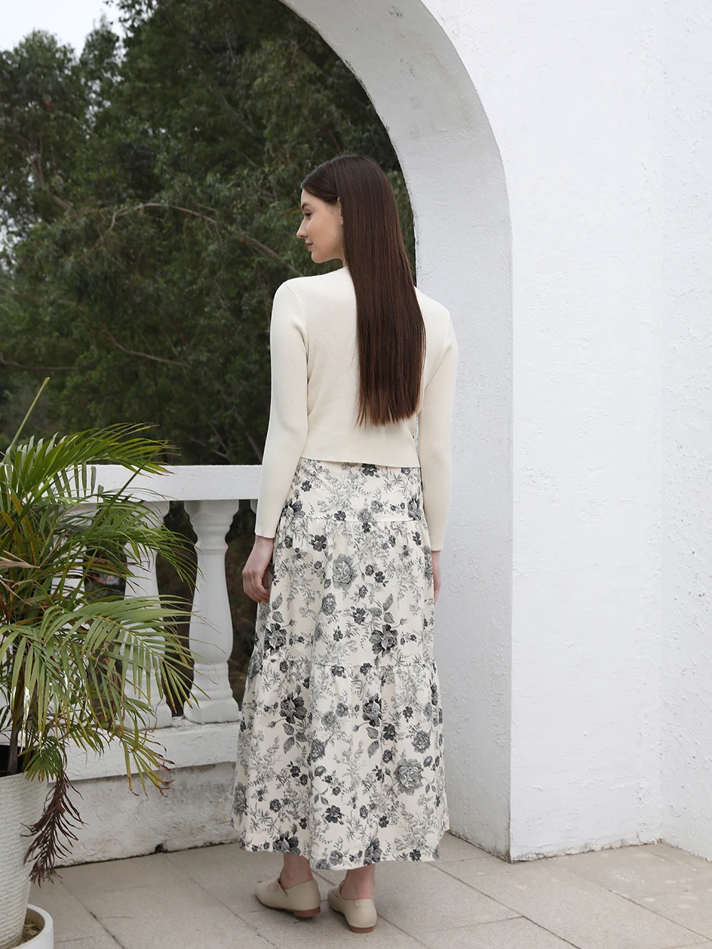 AP SS25 Women Floral Printing Satin Slip Dress Knitting Cardigan Elegant Skirt image 2