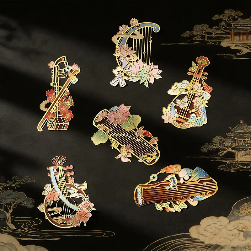 Creative Chinese Style Musical Instrument Bookmark, Retro Brass Metal  Classical Floral Bookmark Stationery Book Lovers Gift
