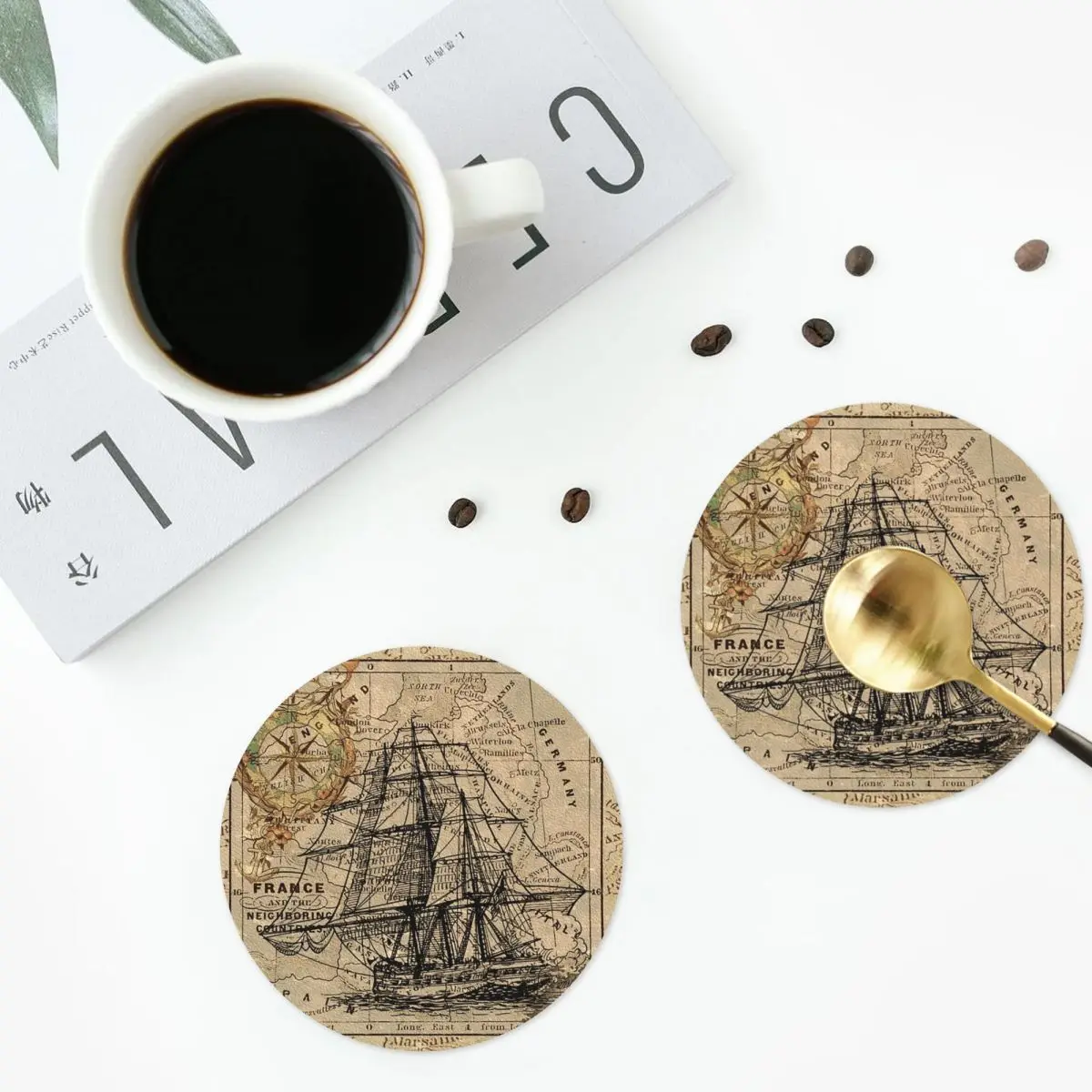 

Винтажные подставки для пиратского корабля, антикварные подставки для карт мира, кухонные салфетки, изоляционные кофейные коврики для чашек, декоративные подушечки, набор из 4 шт.