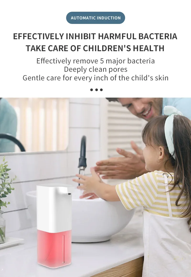 موزع الصابون الأوتوماتيكي بمستشعر الأشعة تحت الحمراء معقم لليدين رغوي قابل لإعادة الشحن USB ينطبق على المطبخ والحمام