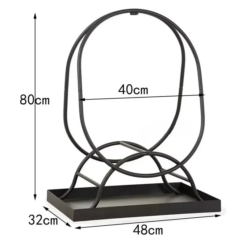 European Black Wrought Iron Floor Standing Log Storage Rack With Divider Outdoor Firewood Display Shelf for Household Garden