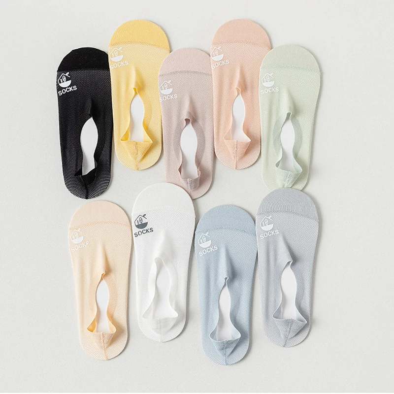Women Transparent Anti Slips Invisible White No-show Short Socks Summer Thin Cotton Mesh Low Cut Ankle Boat Foot Home Slippers