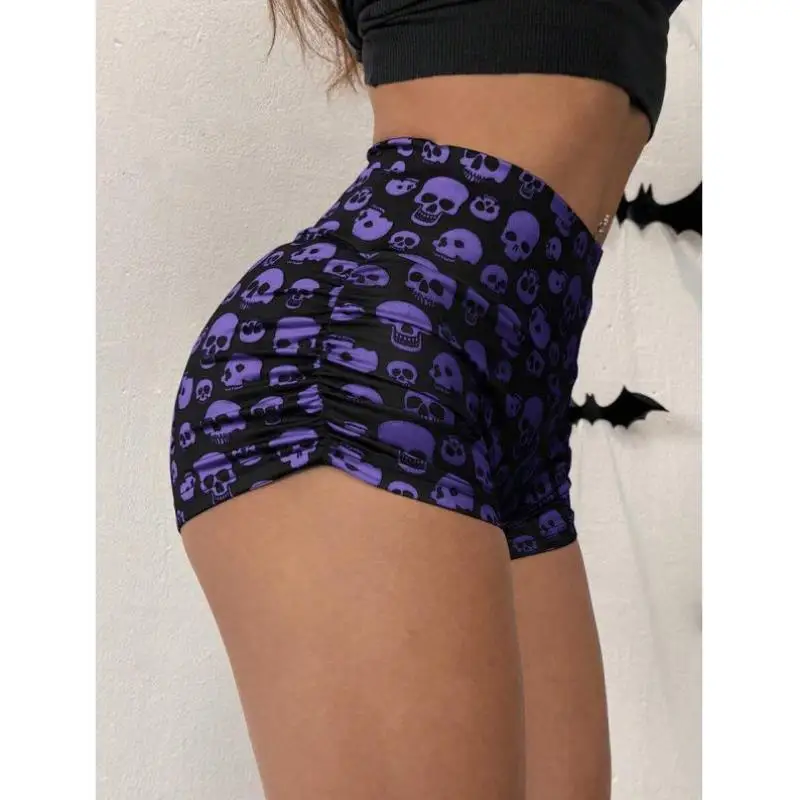 

Faionable Skull Print ort Tight Pants Transborder Sle New Arrival Men's Retro Fit orts Ciwalk Nine-Tenths Length