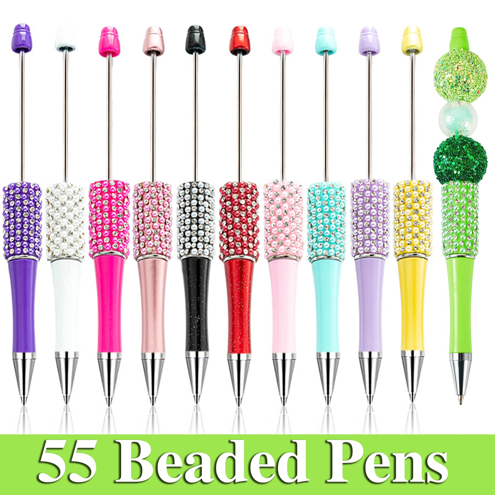 

55Pcs Diamond Bead Ballpoint Pen Student Writing Pens DIY Beadable Pens Stationery Gift Pen Wholesale