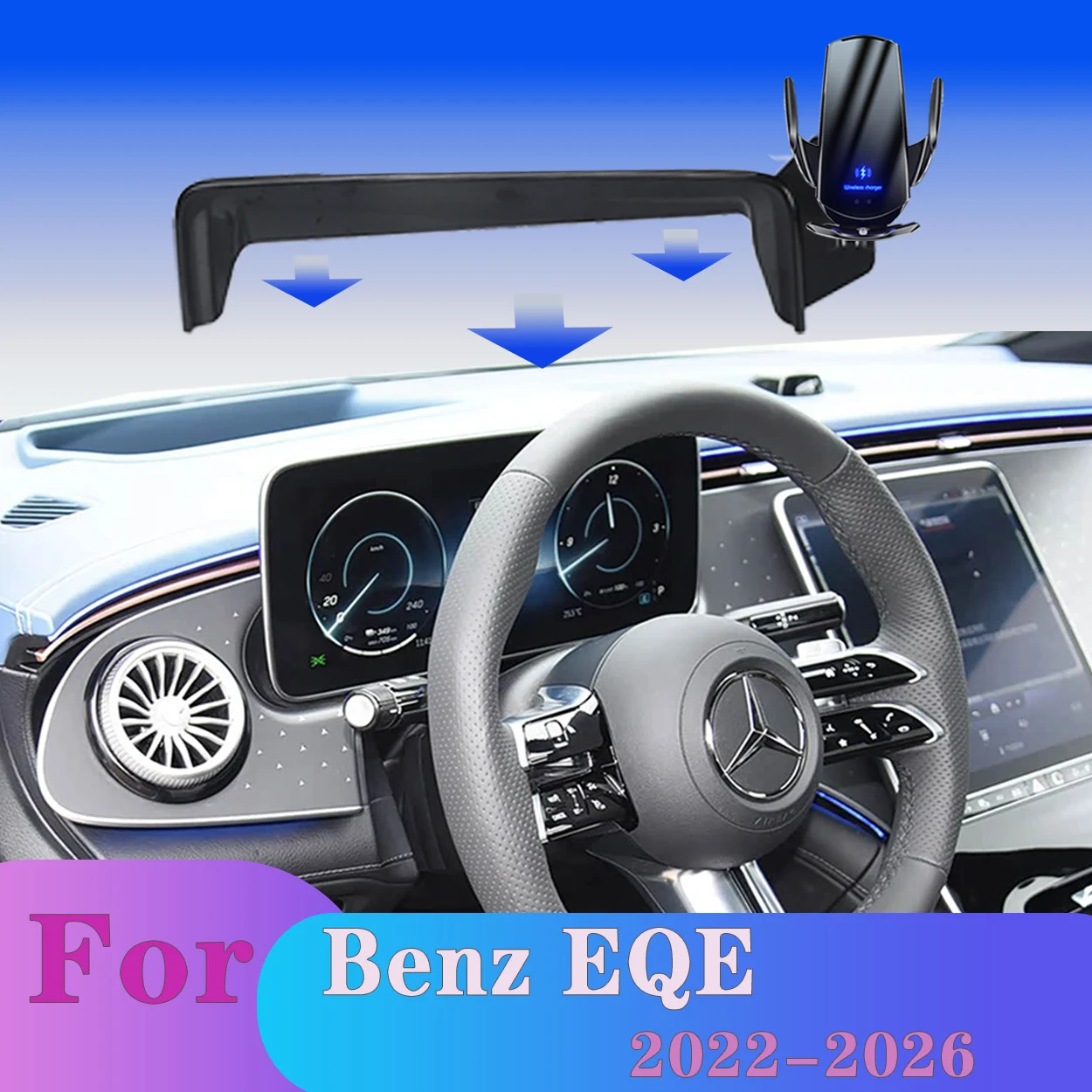 Suporte para Telefone de Carro para Benz EQE 350 2022-2026, Suporte para Celular com Tela de 12.8", Acessórios de Carregamento Sem Fio de 15W