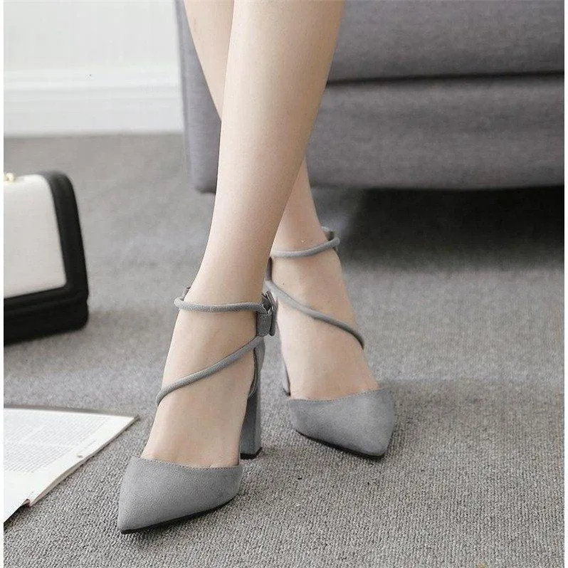 New Flashion Women's Shoes Female Summer Thick with High-heeled Pointed Stiletto Sexy Nightclub Buckle Strap High heels shoes