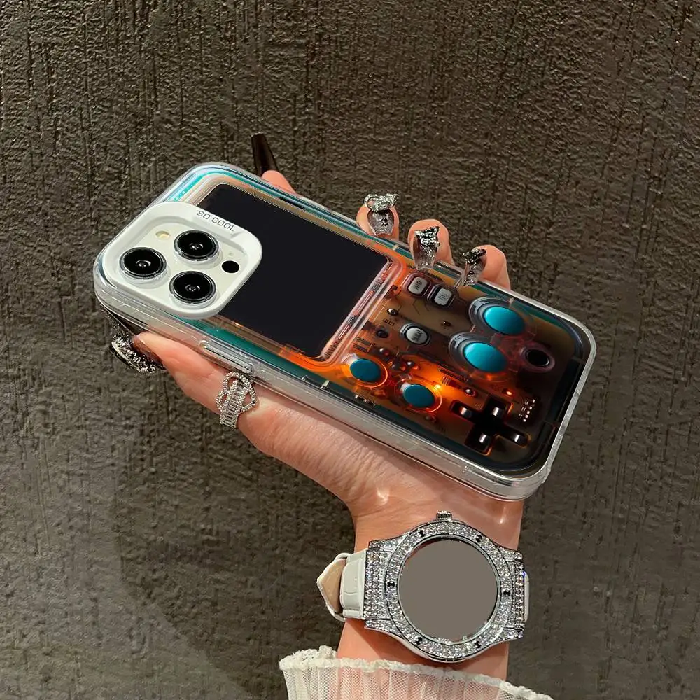 حافظة هاتف للأولاد محمولة لوحدات التحكم بالألعاب لهواتف iPhone 16,15,14,13,12,11,Mini,Pro,E,XS,SE4,MAX White Candy Matte Shell