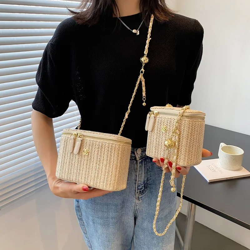 Simple Box Shoulder Bag Straw Woven Handbag Bohemian Beach One-shoulder Diagonal Bag 4 Colors Purses and Handbags