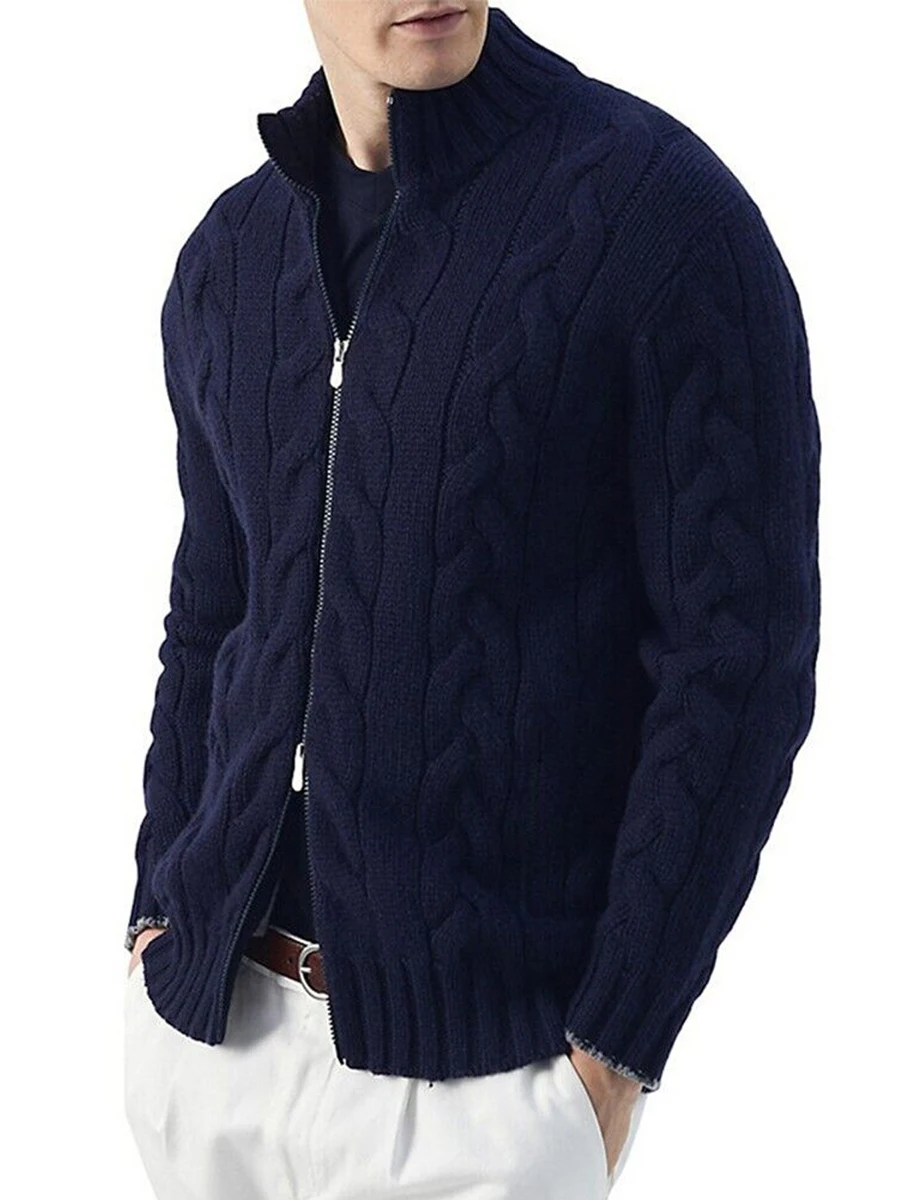 

Men Knitted Zip up Sweater Coat Long Sleeve Stand Collar Knit Cardigan Slim Fit Sweater Autumn Winter Knitwear