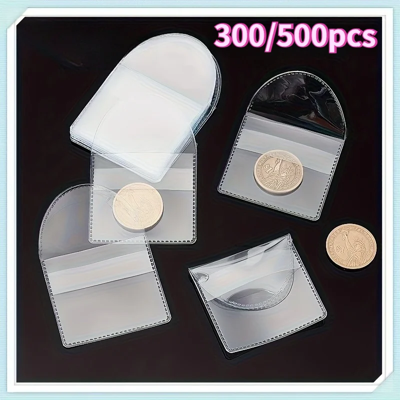 300/500pcs Coin Packaging Bags Transparent PVC Commemorative Coin Protectors Pouches for Medals Bitcoin Stamps Collection Folder