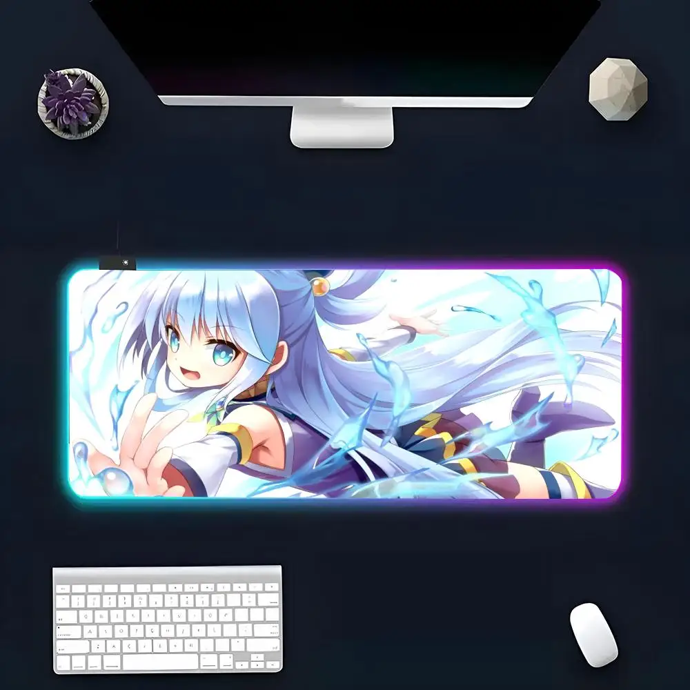 Anime A-Aqua k-konosuba Mouse Pad RGB Glow Personality Picture Custom PC Table Mat Carpet Mat Game Player Dedicated LED