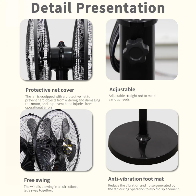 Ventilador eléctrico de crucero con luz de estrella personalizado de 220V, ventiladores de ventilación de altura ajustable de 360 grados de doble cabezal