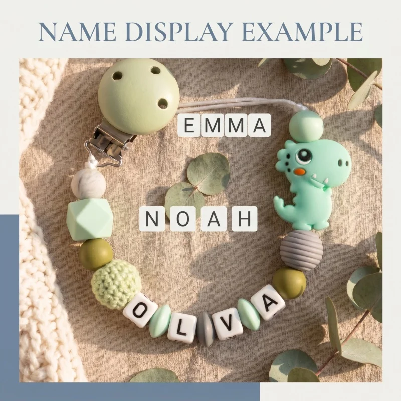 Mittsboy Personalized Pacifier Clip Custom Name Silicone Baby Teether Chain Dinosaur Dummy Holder BPA Free Baby Shower Gift